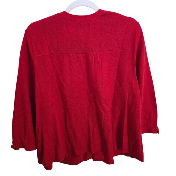 Aqua Poppy Red 100% Cashmere 3/4 Sleeve Cardigan Sweater Size L - Picture 3 of 7